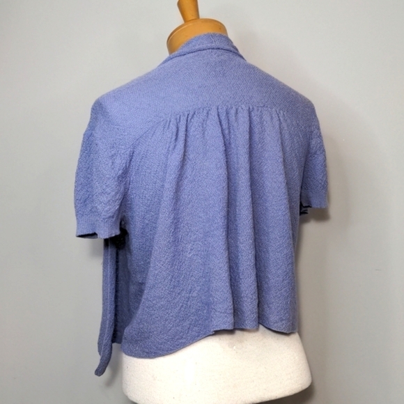 Eileen Fisher 100% Wool Periwinkle Purple Open Cardigan Short Sleeve Knit Size M - Picture 8 of 15